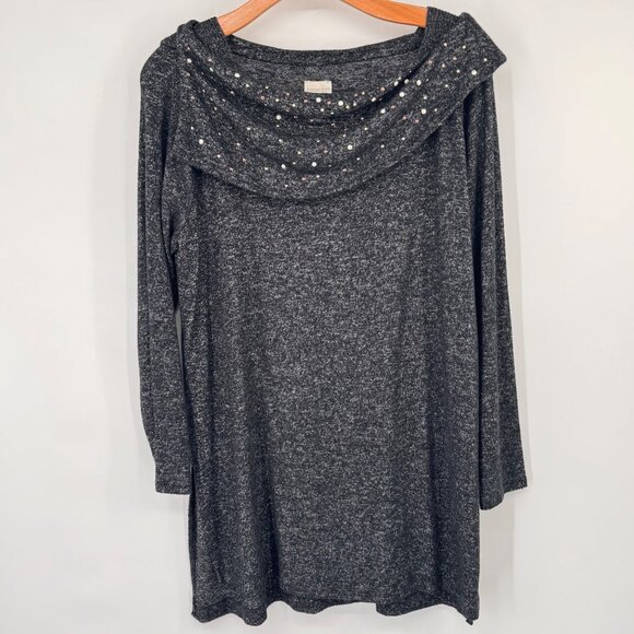 Chicos 2 Zenergy  Gray Cozy Jewel Pullover Tunic top  Size large womens - Picture 4 of 12